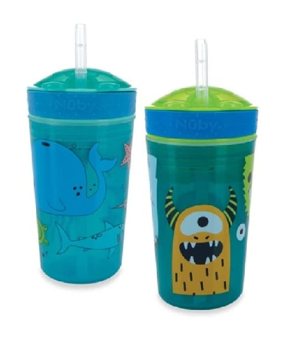 Nuby Snack N' Sip 2 in 1 Snack and Drink Cup, 2 Pack, Aqua/Blue