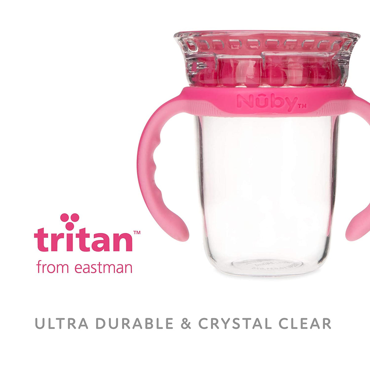 NUBY No-Spill Edge 360 2 Stage Drinking Cup with Removable Handles, Pink