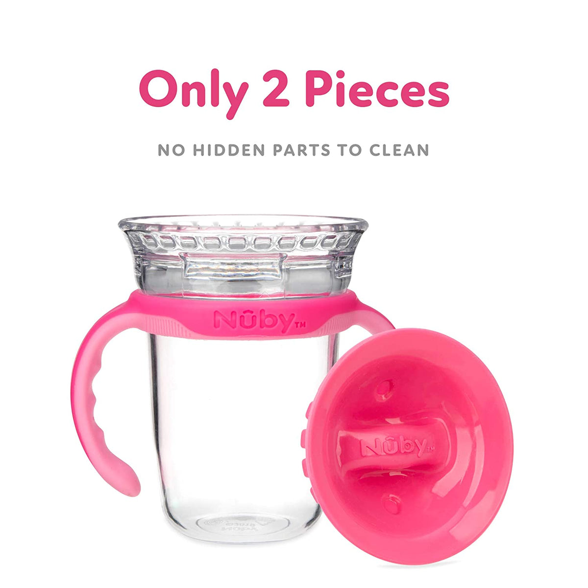 NUBY No-Spill Edge 360 2 Stage Drinking Cup with Removable Handles, Pink