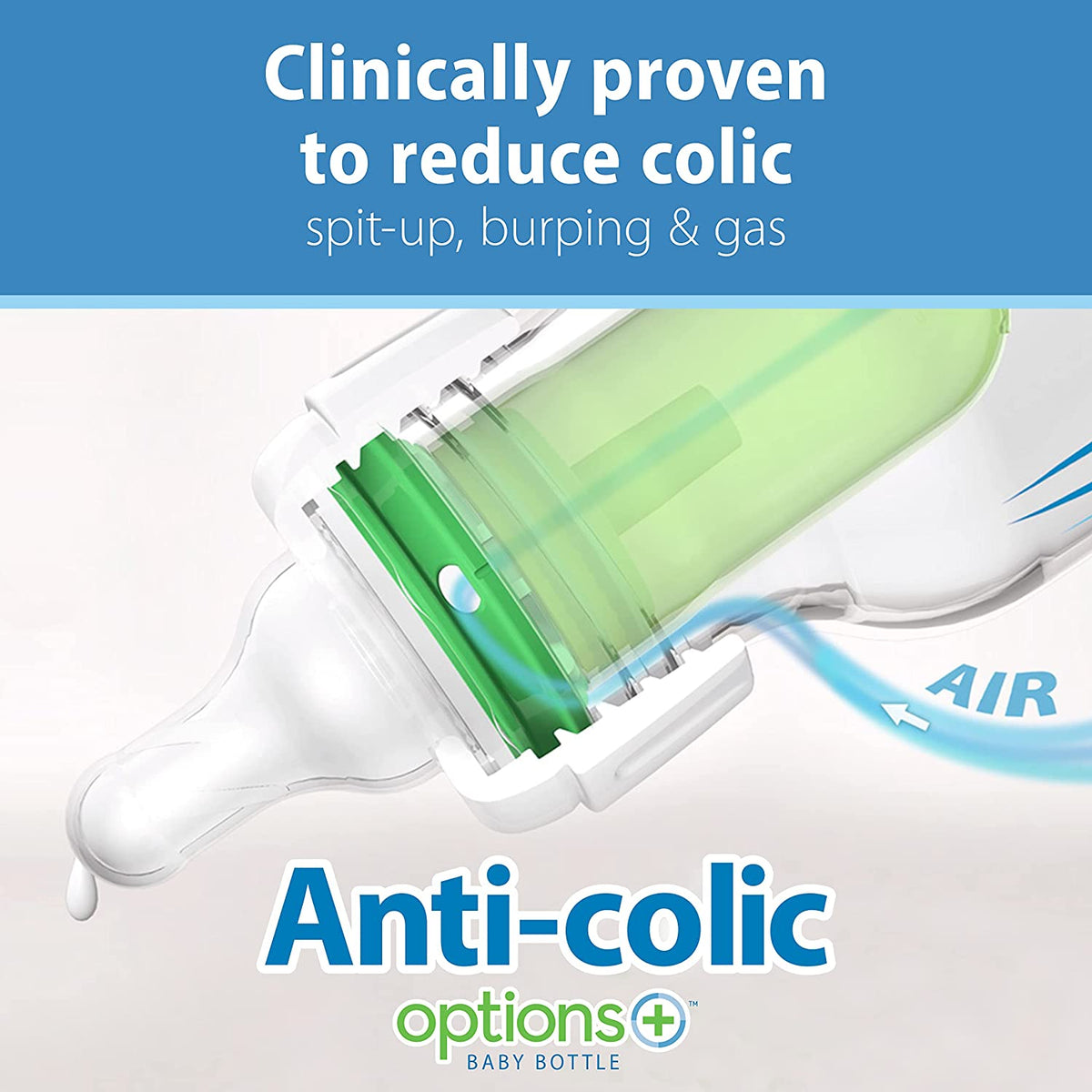 Dr. Brown's Natural Flow Anti-Colic Options+ Narrow Baby Bottles 4oz/120 mL, with Level 1 Slow Flow Nipple, 6 Pack, 0m+
