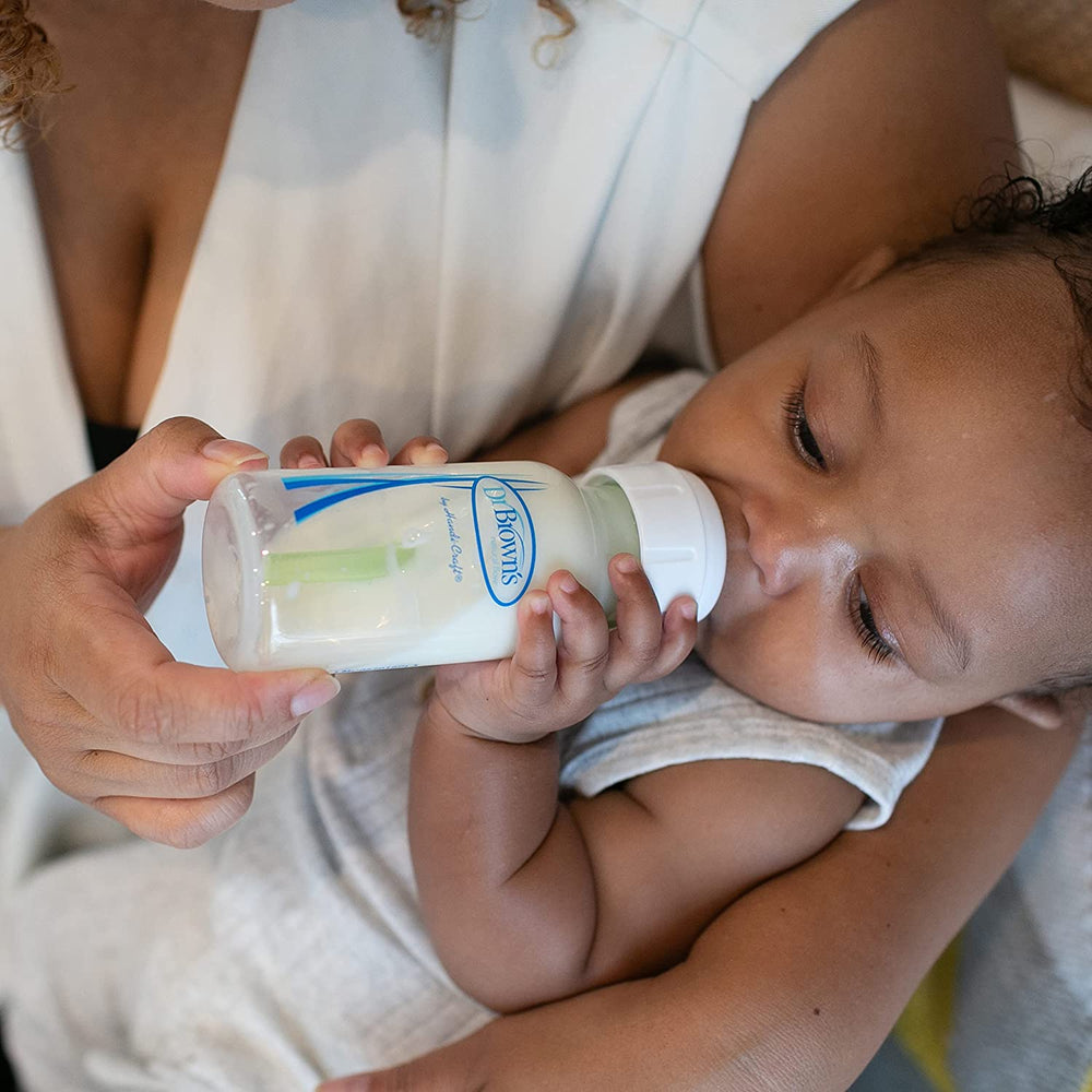 Dr. Brown's Natural Flow Anti-Colic Options+ Narrow Baby Bottles 4oz/120 mL, with Level 1 Slow Flow Nipple, 6 Pack, 0m+