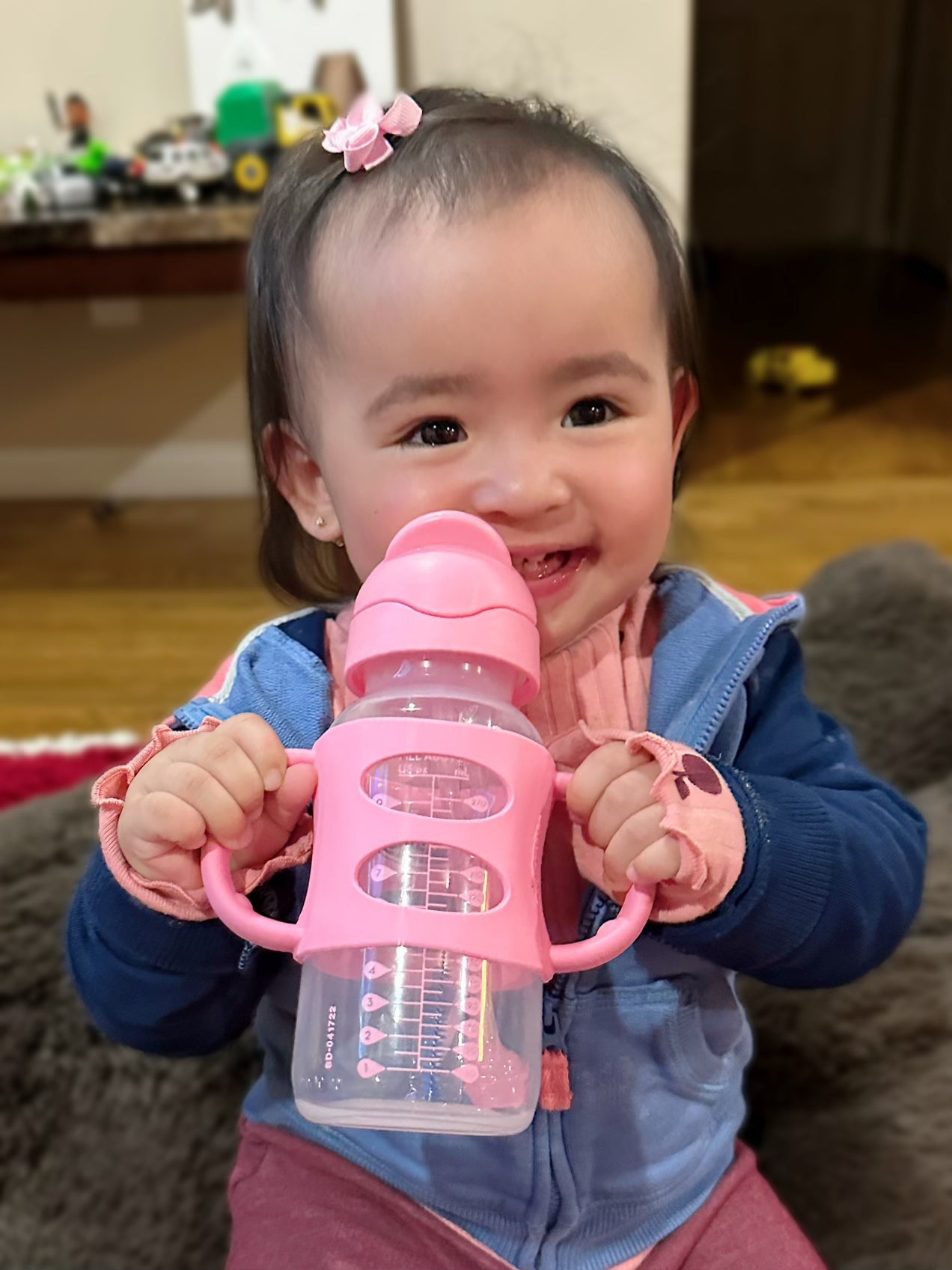 Dr. Brown's Milestones Wide-Neck Sippy Straw Bottle with Silicone Handles, 9oz, Pink, 1 Pack, 6m+