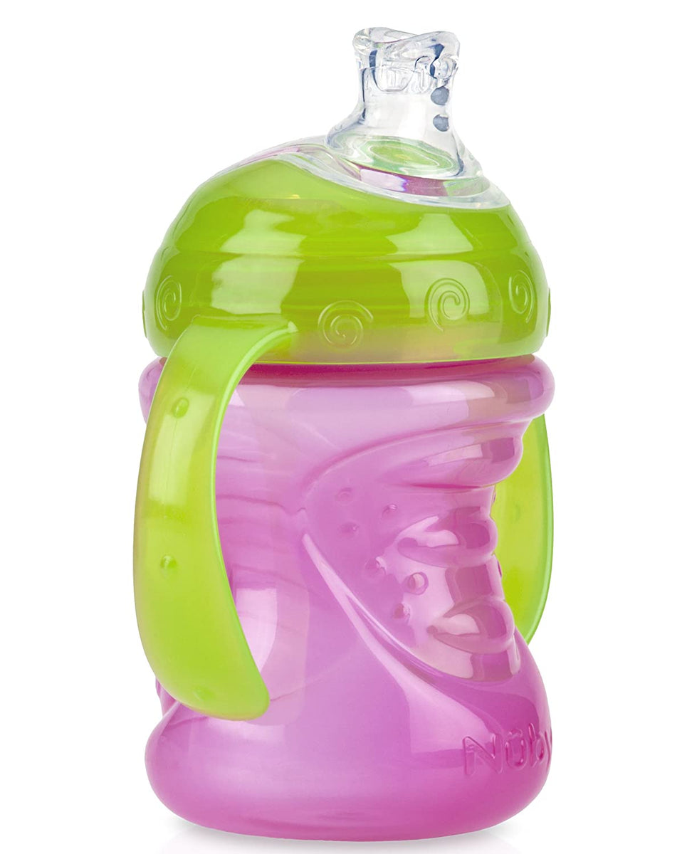 Nuby 2-Pack Two-Handle No-Spill Super Spout Grip N' Sip Cups, 8 Ounce, –