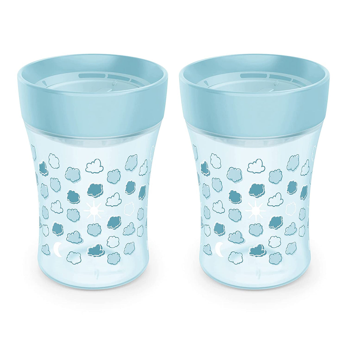 NUK Toddler Sip Trainer Cup, Flow Control, 2 Pack, 8oz, Blue Clouds