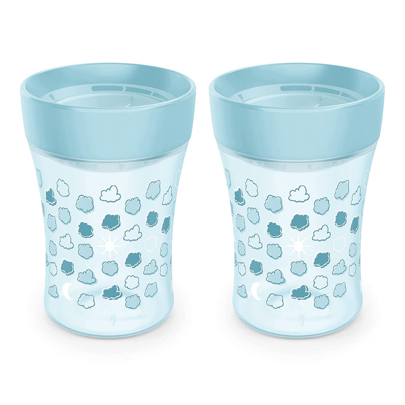 NUK Toddler Sip Trainer Cup, Flow Control, 2 Pack, 8oz, Blue Clouds