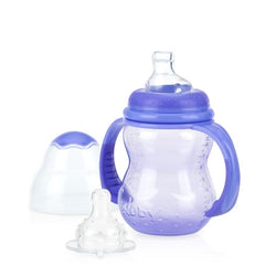 Nuby 3 Stage Tritan Wide Neck Grow with Me No-Spill Bottle to Cup, 8 Oz, Purple