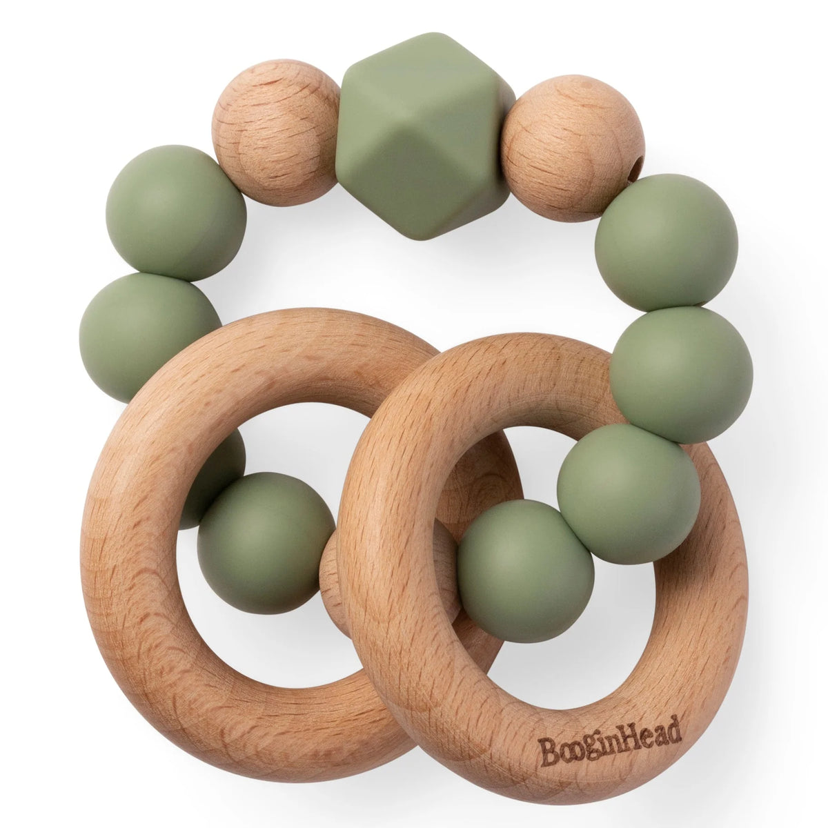 Booginhead Beaded Silicone & Wood Teether Rings Sage