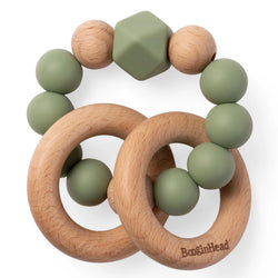 BOOGINHEAD BEADED SILICONE & WOOD TEETHER RINGS SAGE