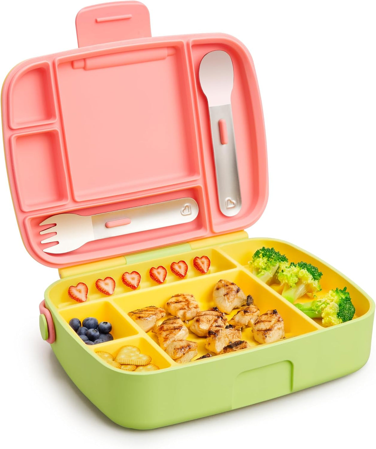Munchkin Bento Box Toddler Lunch Box, includes utensils, Yellow