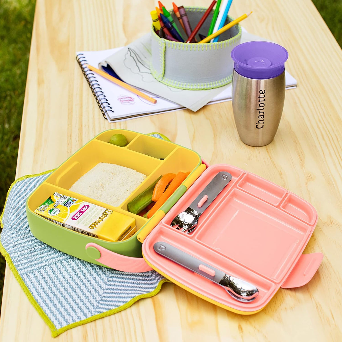 Munchkin Bento Box Toddler Lunch Box, includes utensils, Yellow