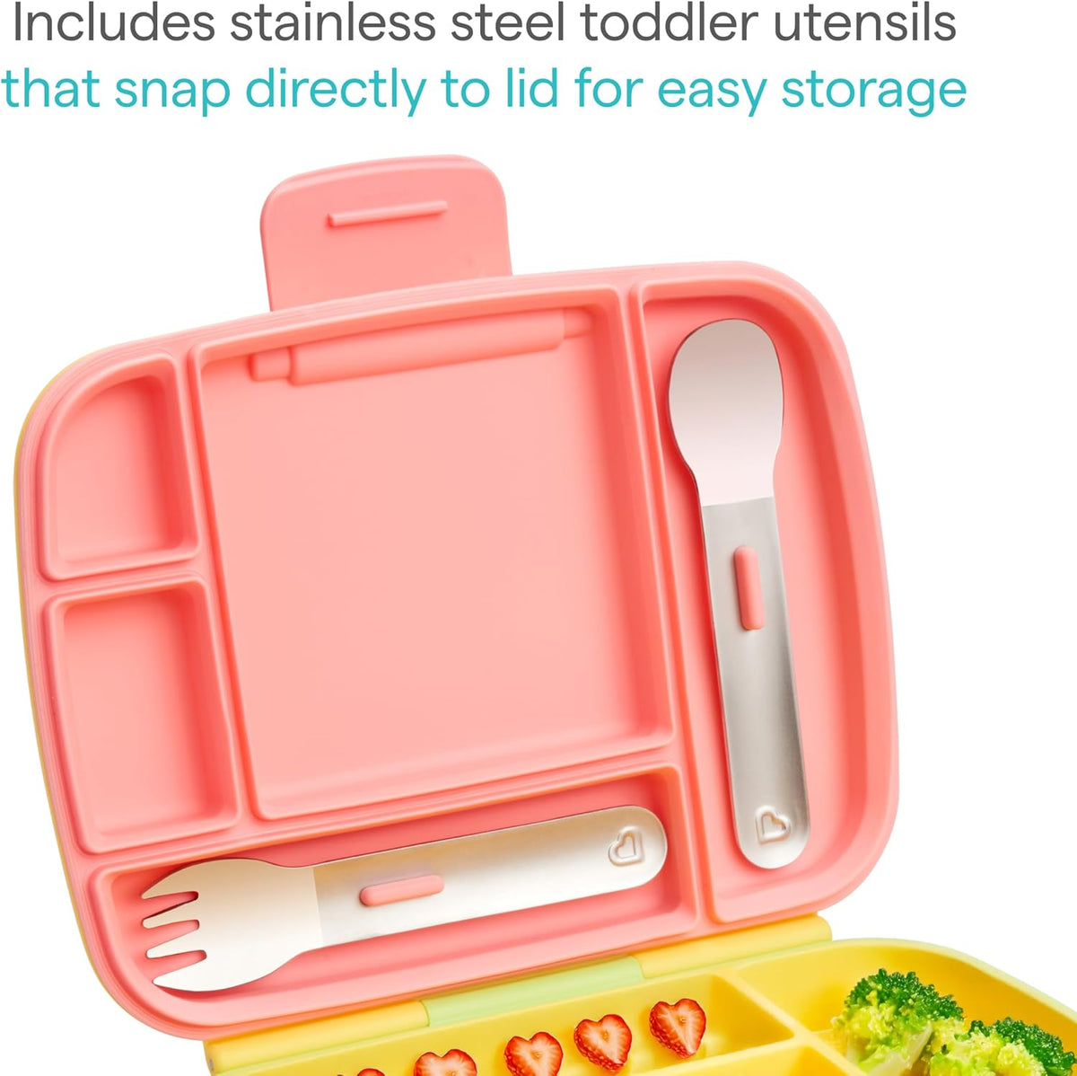 Munchkin Bento Box Toddler Lunch Box, includes utensils, Yellow