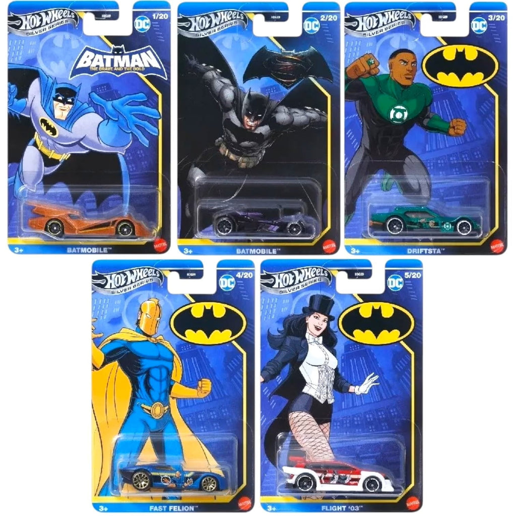 Hot Wheels DC Batman Silver Series Die-Cast Cars Collection, 5-Pack Se