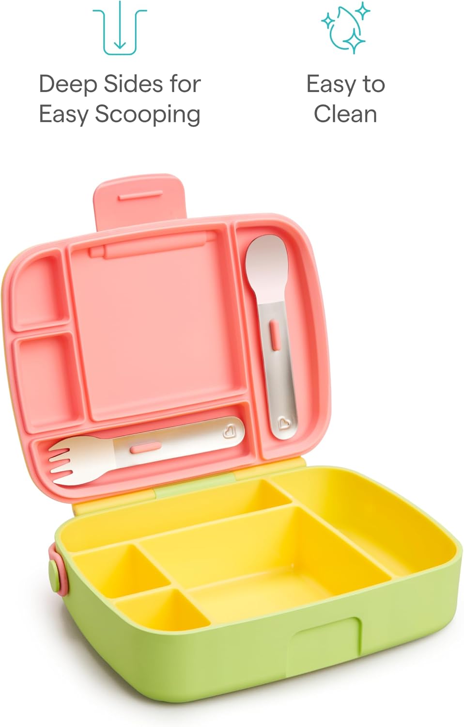 Munchkin Bento Box Toddler Lunch Box, includes utensils, Yellow
