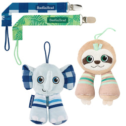 BooginHead Pacifier Holder Stuffed Animal and Baby Pacifier Clip, 2-Pack Elephants & Sloth