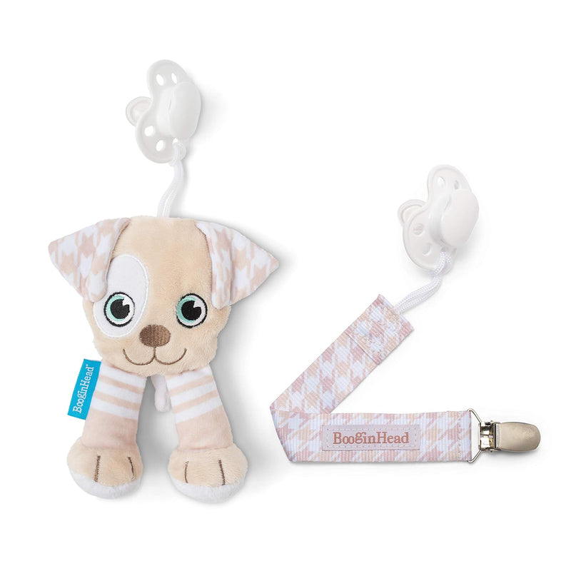 BooginHead Pacifier Holder Stuffed Animal and Baby Pacifier Clip, Brown Puppy