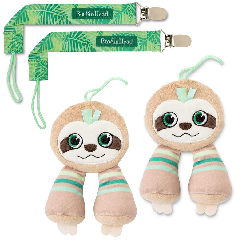 BooginHead Pacifier Holder Stuffed Animal and Baby Pacifier Clip, 2 Pack Sloths