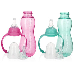 Nuby 3 Stage Ultra Durable Tritan Grow with Me No-Spill Bottle to Cup, 10oz, 2 Count, Pink/Teal