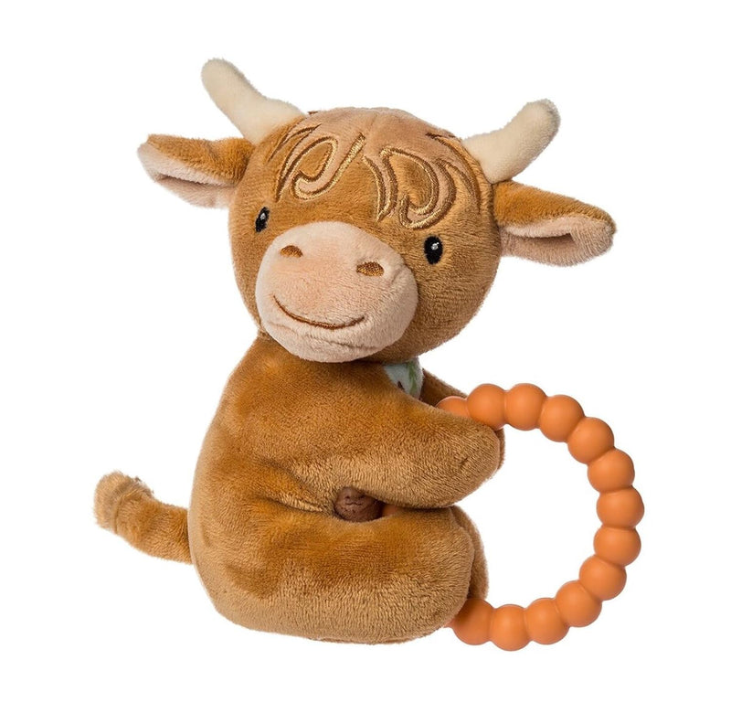 Mary Meyer Taggies Soft Baby Rattle with Teether Ring and Sensory Tags, 6-Inches, Cow