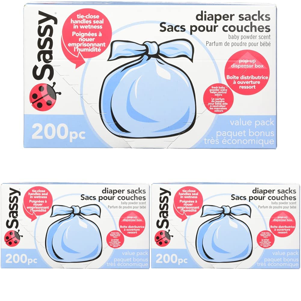 Sassy Baby Disposable Diaper Sacks, 200 Count, Pack of 3 (Total 600 Count)