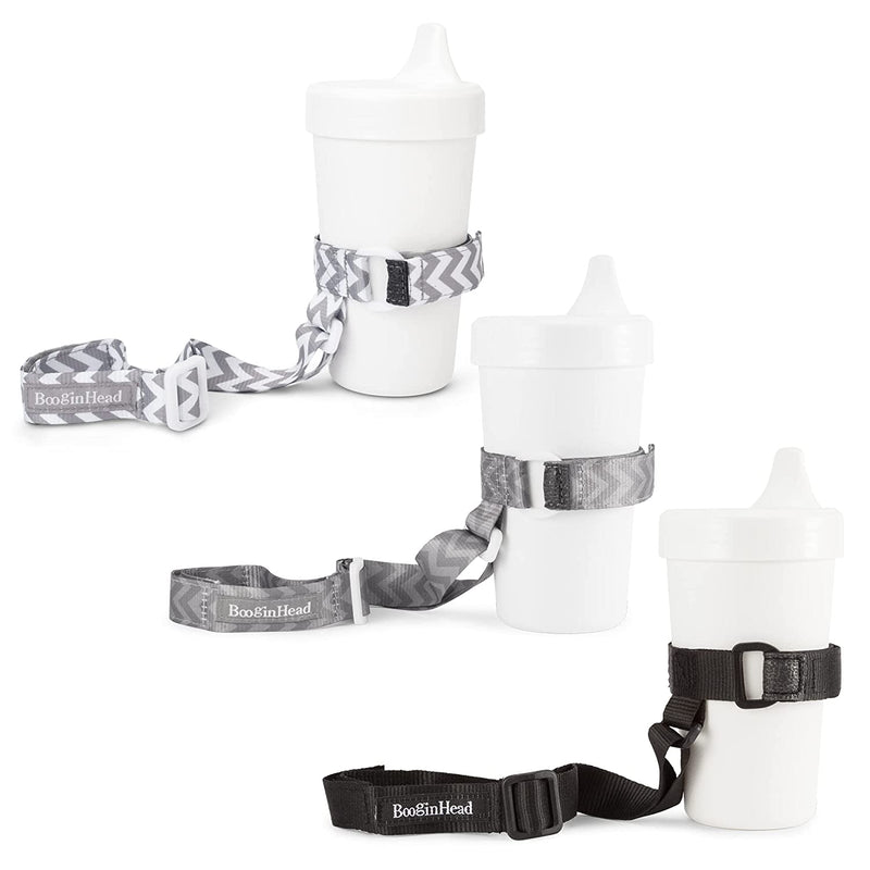 BooginHead SippiGrip Sippy Cup Strap & Baby Bottle Holder, Black & Chevron , 3 Pack