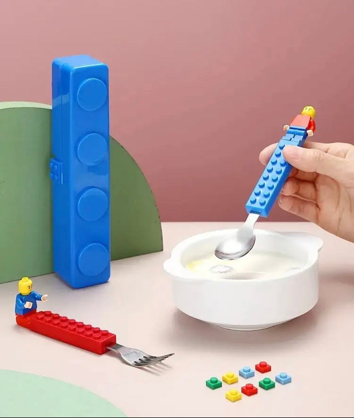 Lego Stainless utensil Kids Fork Spoon Set Building Block Toys Tableware