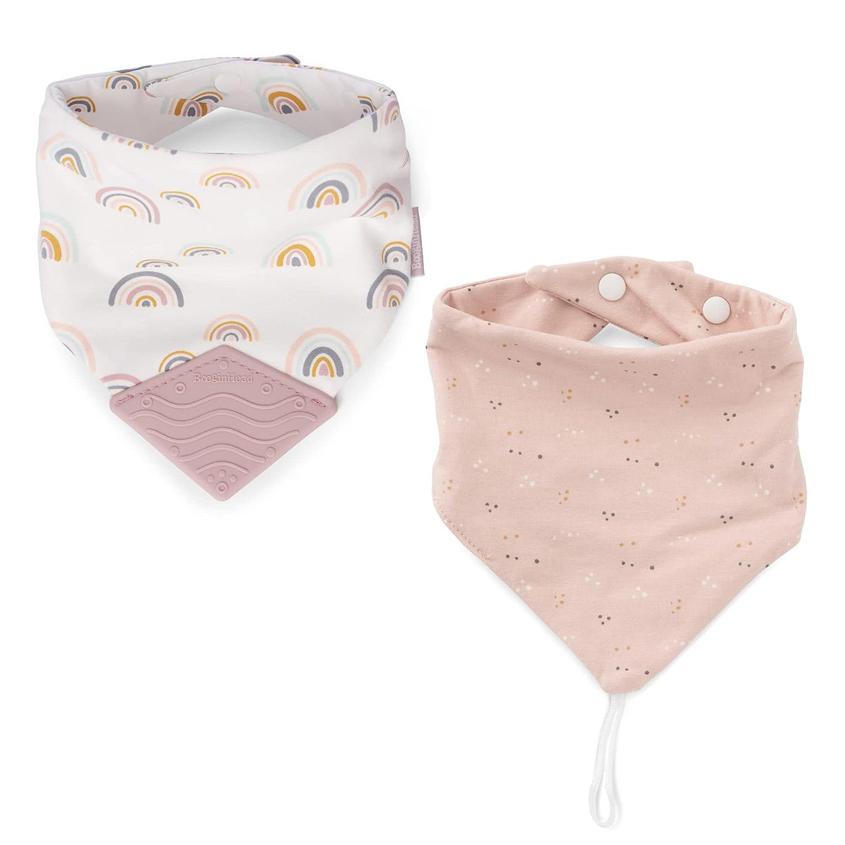 BooginHead Cotton Baby Drool Bibs, Teething Bib and Pacifier Holder Bib, Pink Rainbows