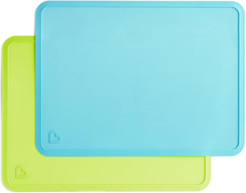 Munchkin Spotless Silicone Placemats for Kids, 2 Pack, Blue/Green