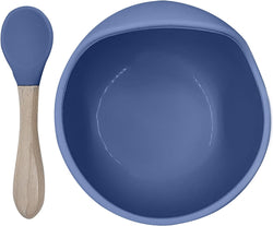 Kushies SiliScoop Silicone Suction Raised Edge Bowl with Spoon, Blue