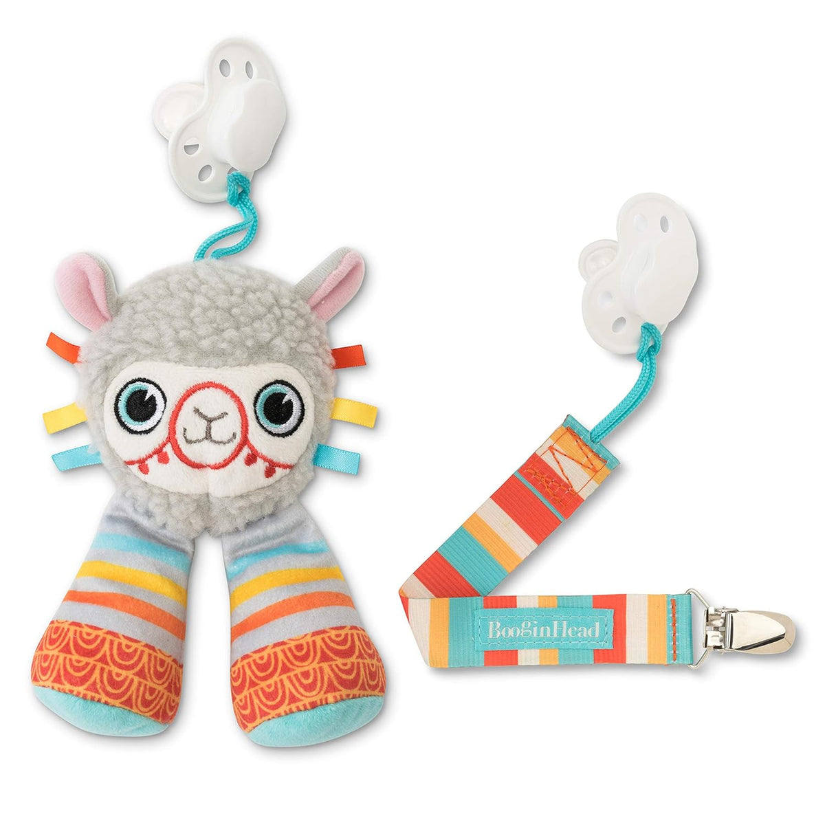 BooginHead Pacifier Holder Stuffed Animal and Baby Pacifier Clip, Gray Llama