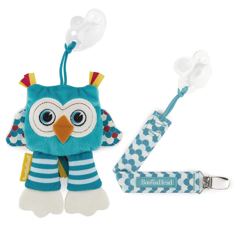 BooginHead Pacifier Holder Stuffed Animal and Baby Pacifier Clip,Turquoise Owl