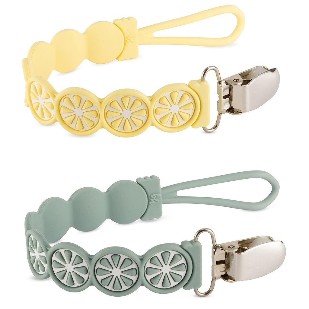 BooginHead Silicone Pacifier Clip Baby Pacifier Holder 2-Pack, Lemons & Limes