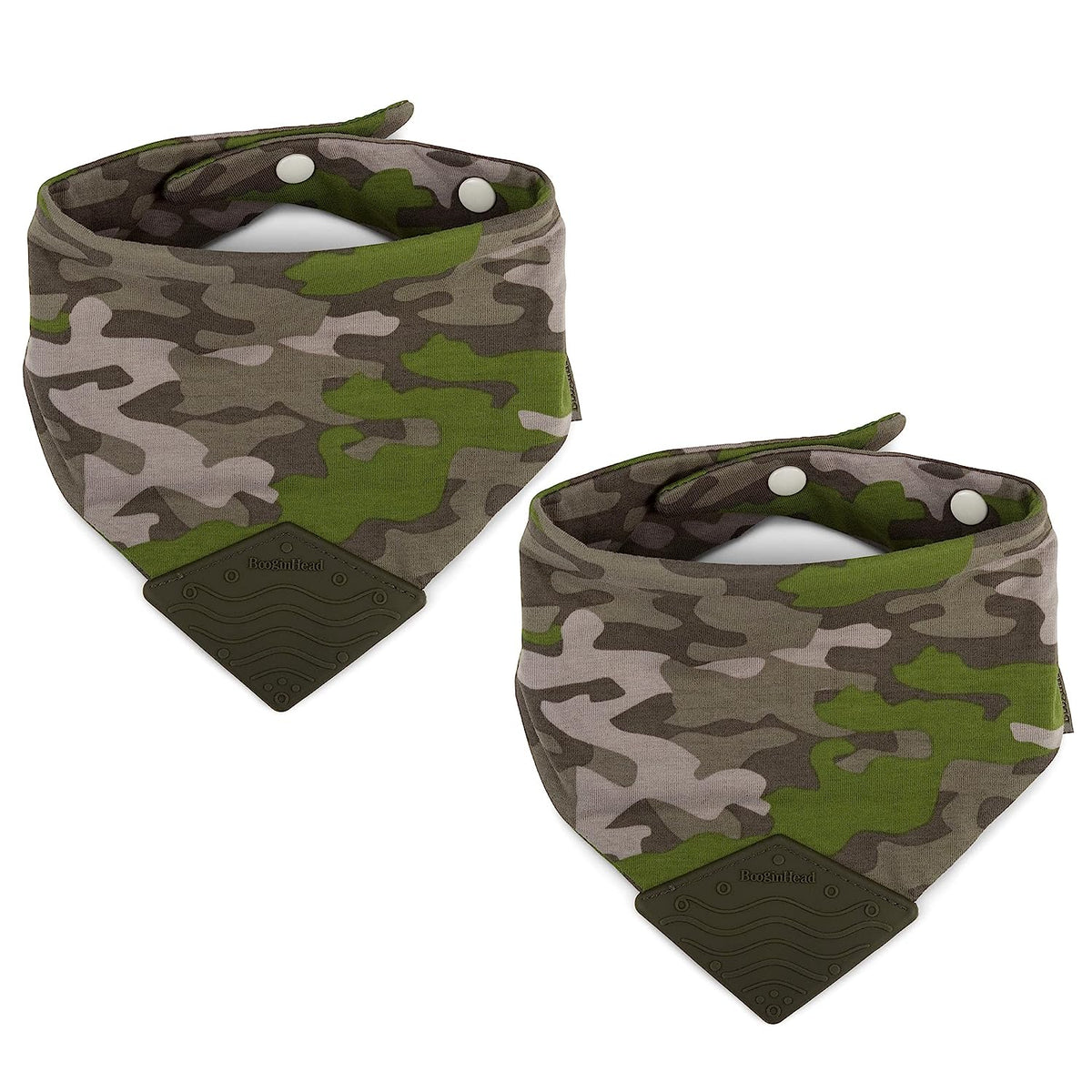 BooginHead Drool Bibs for Baby Girls and Boys - Adjustable Bandana Teether Bib 2-Pack (2-Pack Mod Camo)