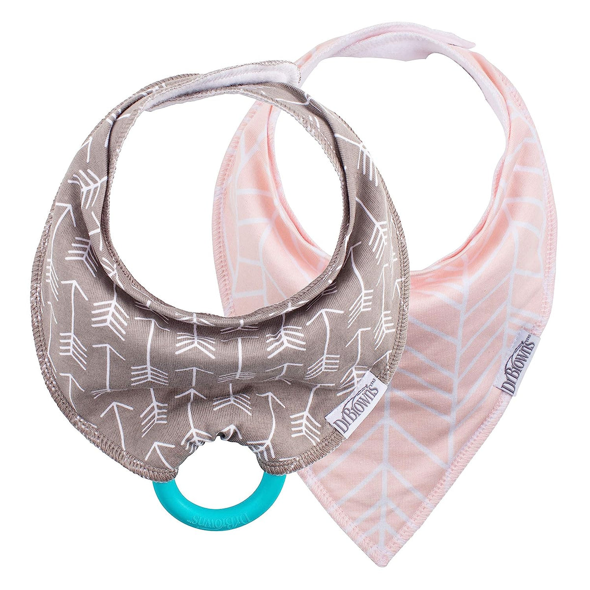 Dr. Brown's Bandana Bib with Snap-On Removable Teether, Cotton Baby Bib with Soft Fleece Lining for Teething &