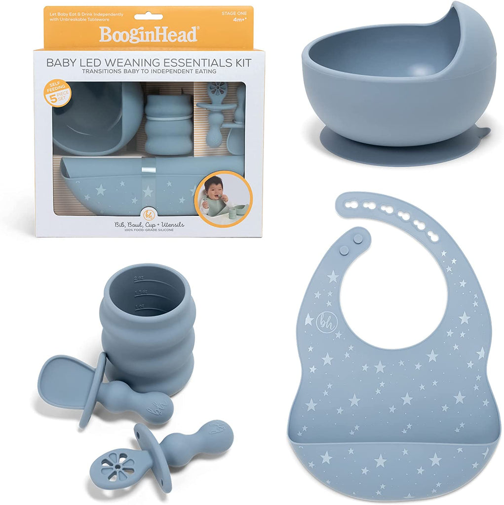 BooginHead Baby Led Weaning Supplies - 5 Piece Self Fedding Set, Blue