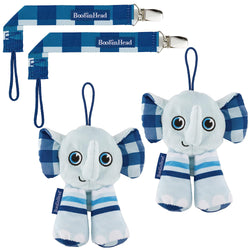 BooginHead Pacifier Holder Stuffed Animal and Baby Pacifier Clip, 2-Pack Elephants
