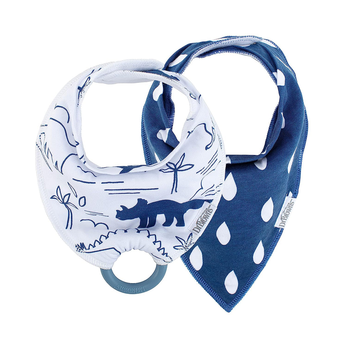 Dr. Brown's Bandana Bib with Snap-On Removable Teether, Cotton Baby Bib with Soft Fleece Lining for Teething &