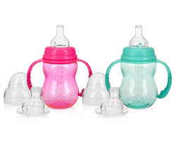 Nuby 3 Stage Ultra Durable Tritan Grow with Me No-Spill Bottle to Cup, 8oz, 2 Count, Pink/Teal (Copy)