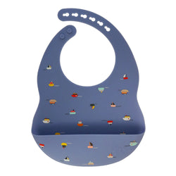 Kushies Soft Silicone Waterproof Bib with catch all pocket, Blue