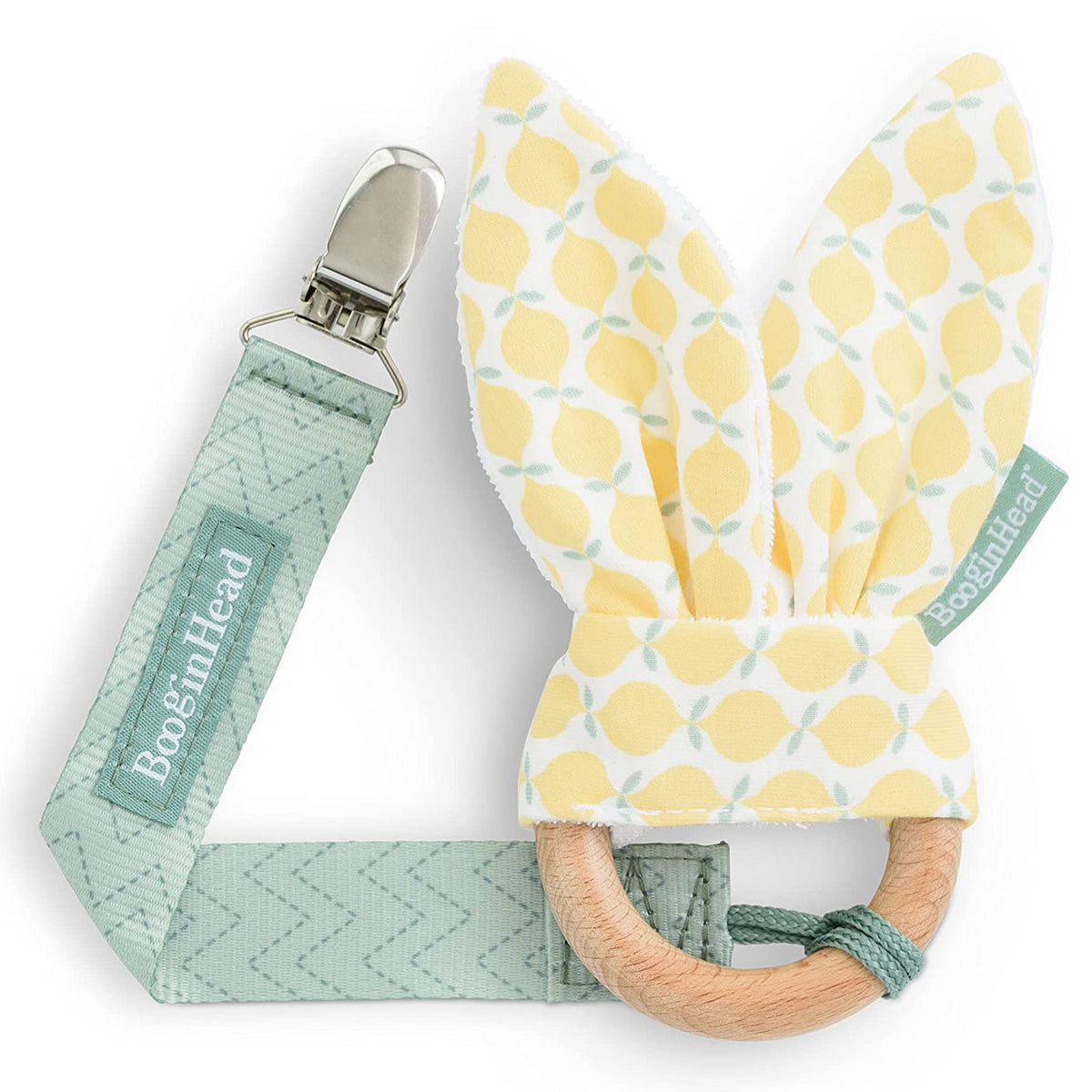 BooginHead Pacifier Clip and Natural Wood Baby Teether, Lemons