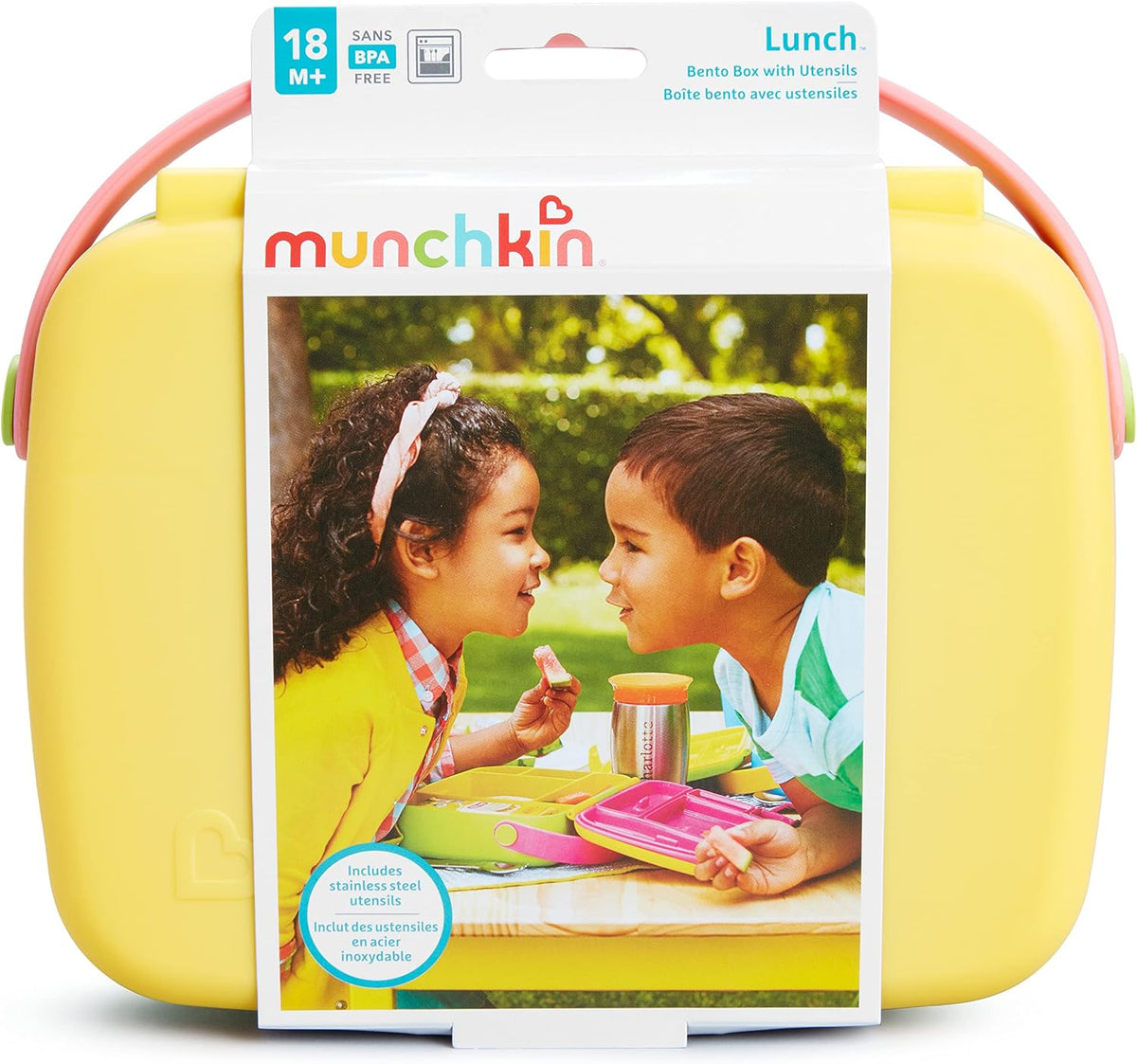 Munchkin Bento Box Toddler Lunch Box, includes utensils, Yellow