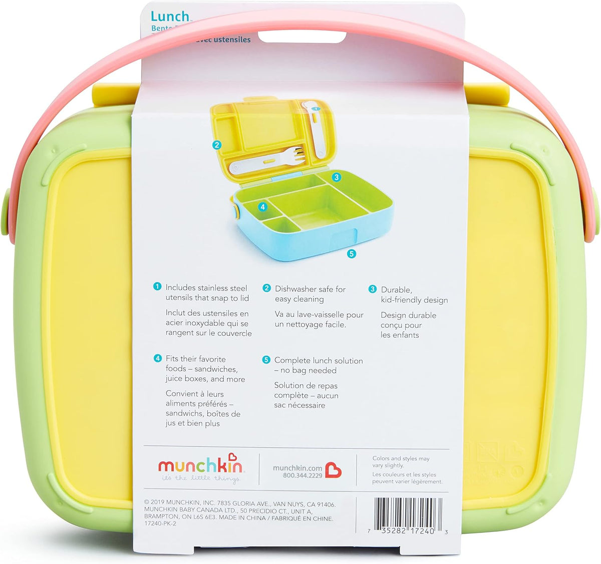 Munchkin Bento Box Toddler Lunch Box, includes utensils, Yellow