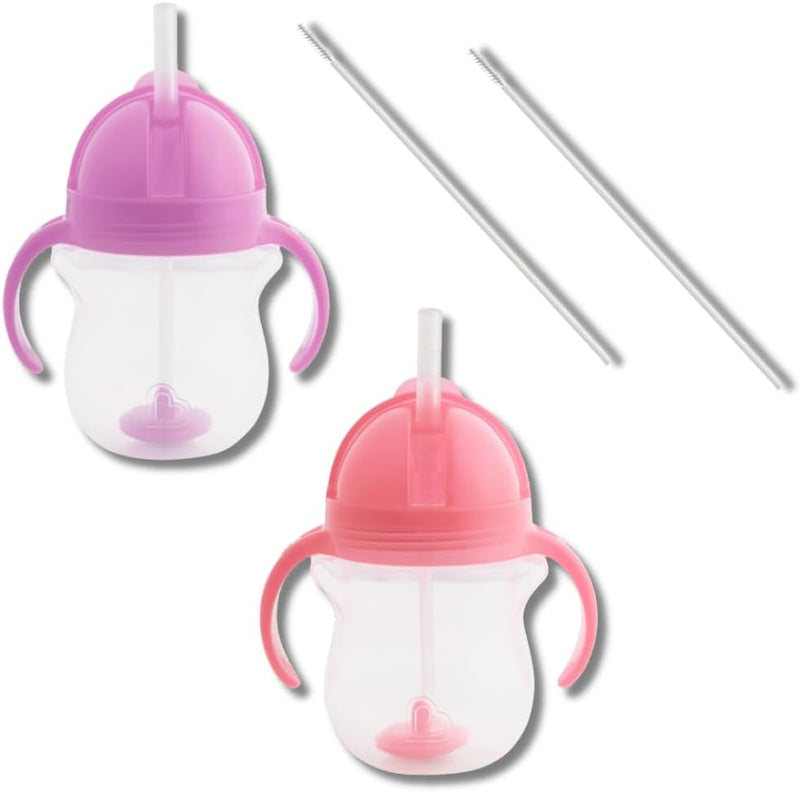 Munchkin Click Lock Weighted Straw Cup, 7oz, Pink/Purple, Pack of 2