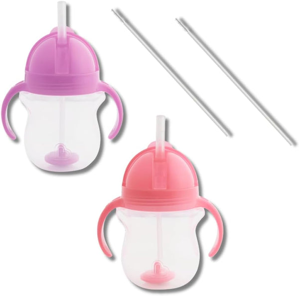 Munchkin Click Lock Weighted Straw Cup, 7 Ounce, Pink/Purple, Pack of 2