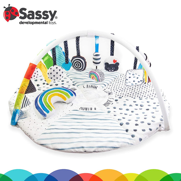 Sassy STEM Developmental Sensory Tummy Time Activity Baby Play Mat, Ultra Plush