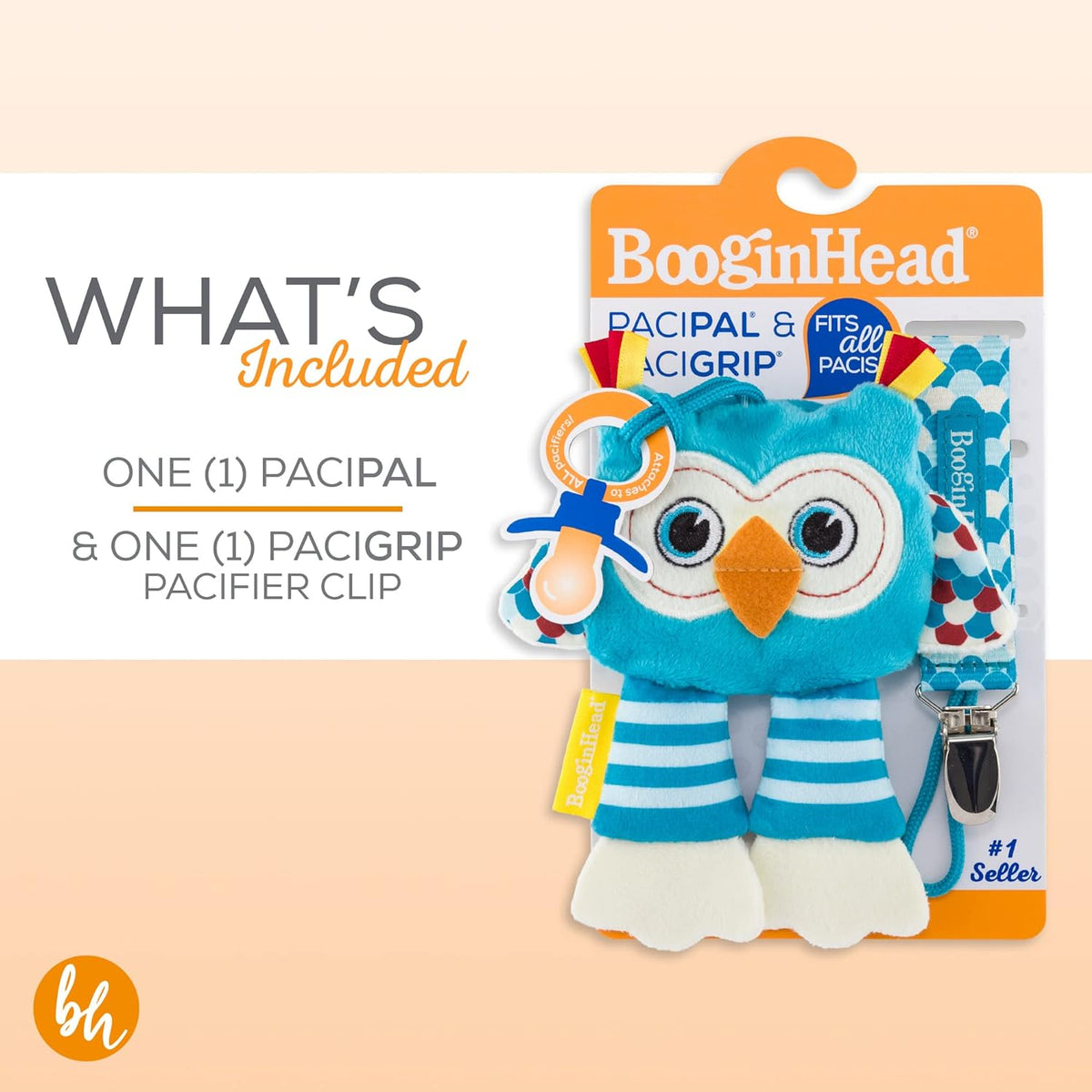 BooginHead Pacifier Holder Stuffed Animal and Baby Pacifier Clip,Turquoise Owl