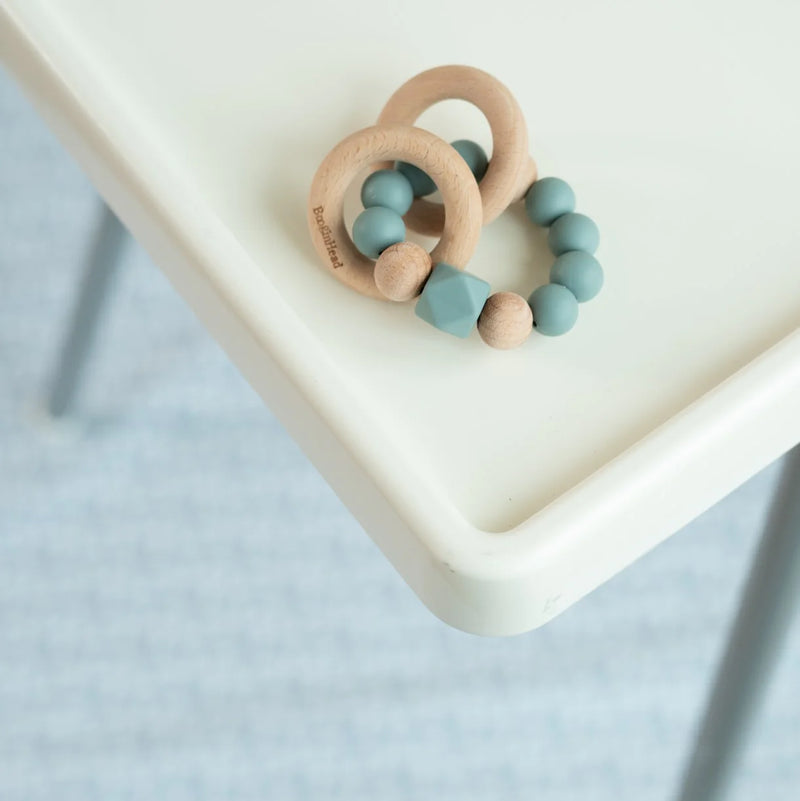 Booginhead Beaded Silicone & Wood Teether Rings Grey Blue
