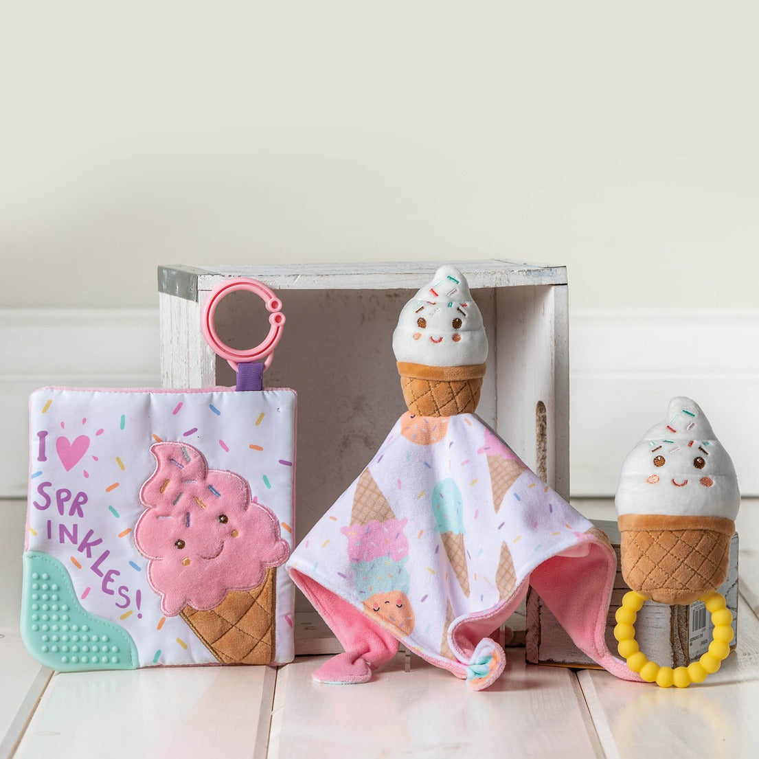 Mary Meyer Sweet Soothie Sprinkles Ice Cream Crinkle Teether - 6×6″