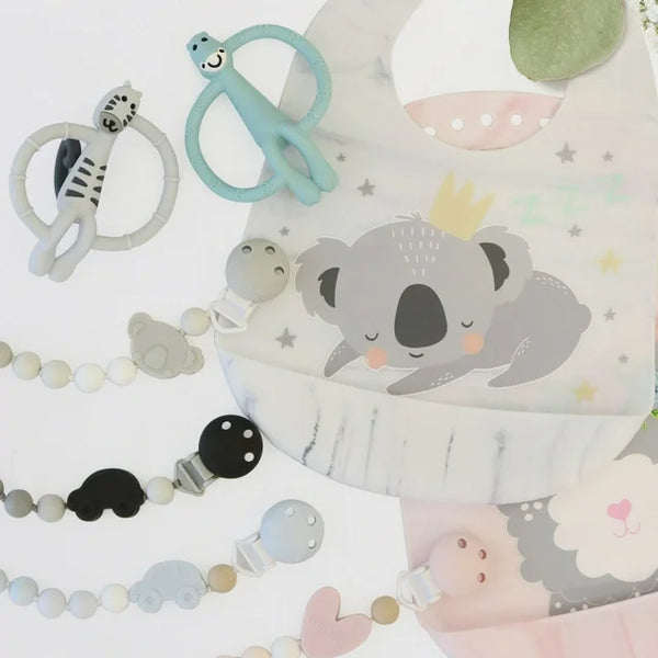 Kushies Silibeads Pacifier Clip Grey Silicone Pacifier Clip Koala