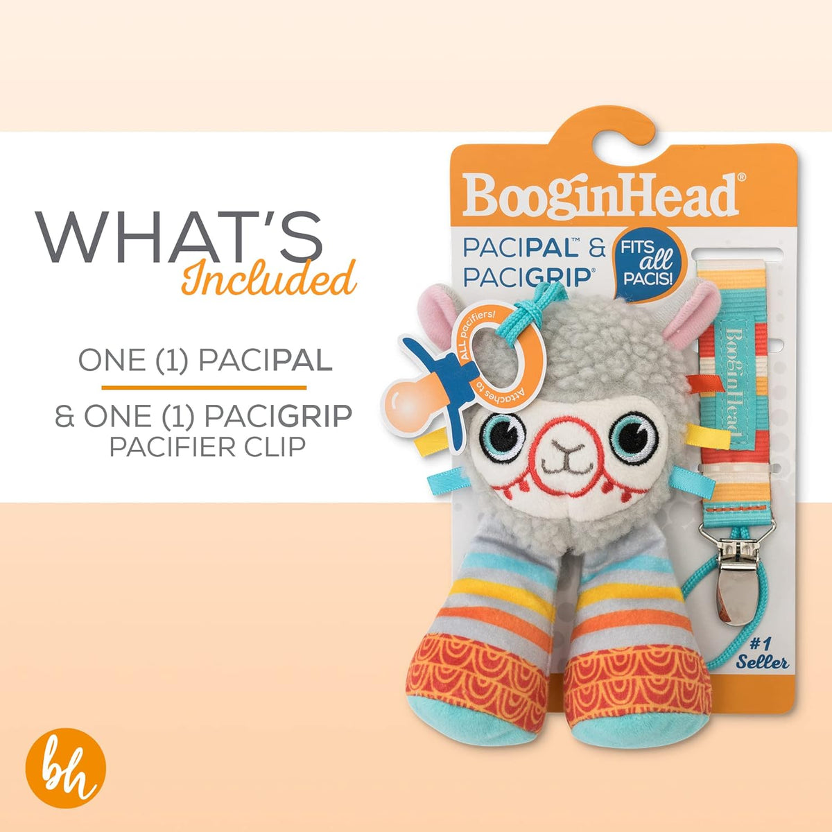 BooginHead Pacifier Holder Stuffed Animal and Baby Pacifier Clip, Gray Llama
