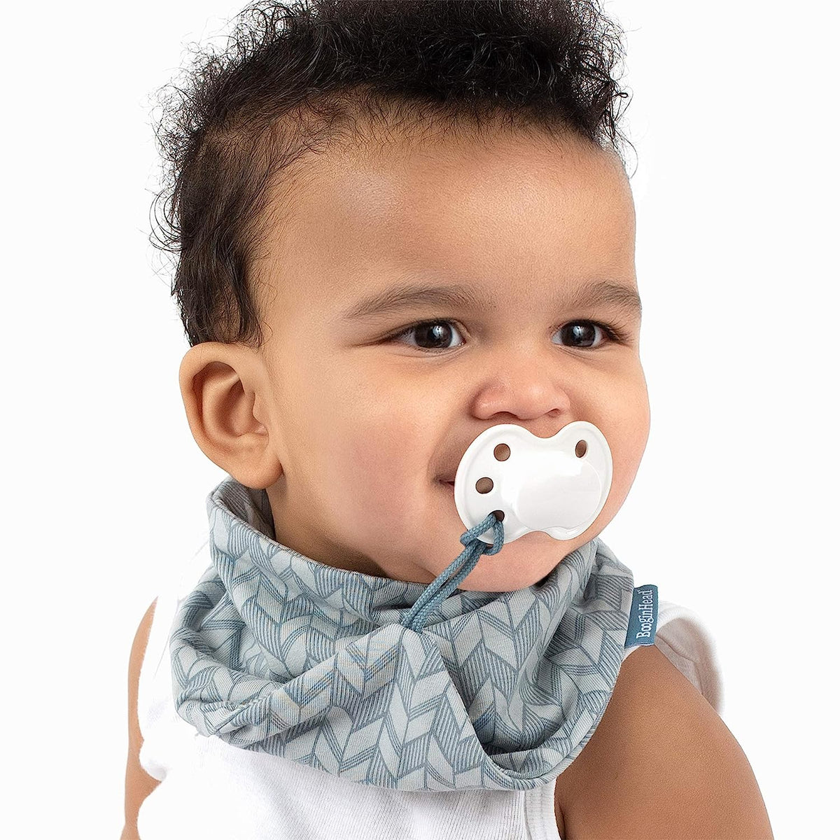 BooginHead Teething Bib and Pacifier Holder Bib, Blue Arrows